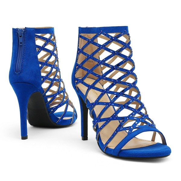 Strappy Stiletto Rhinestone Sandals - ROYAL BLUE - 3